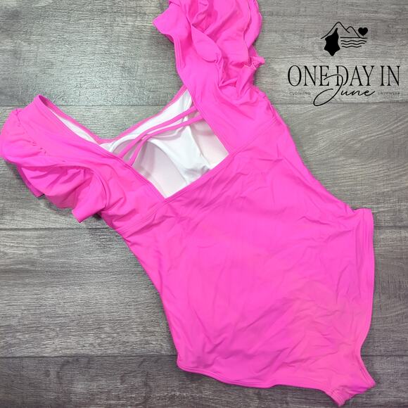 Aleumdr Ruffle Shoulder One Piece Swimsuit Size M - Picture 4 of 4